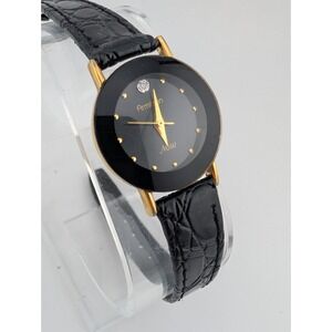 Armitron Diamond Now Watch Women 24mm Case Black Leather Band- New Battery